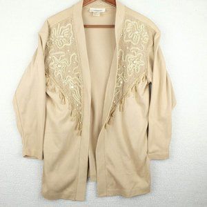 Vintage Sweater Womens Small Beige Western Tassels Buttons Open Lightweight